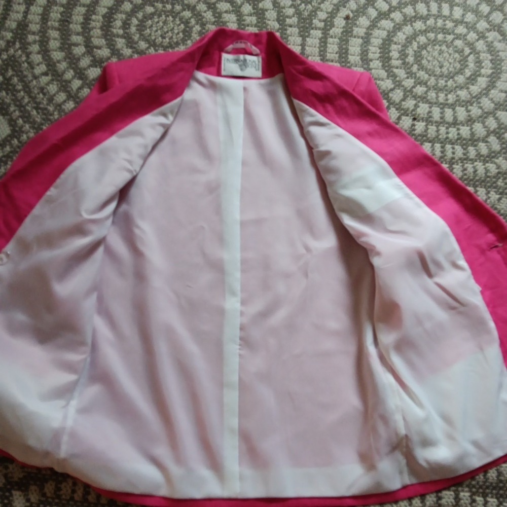 80s Vintage International Scene Hot‎ Pink Linen Blazer Sz 6 Double-Breasted Work - Picture 12 of 13